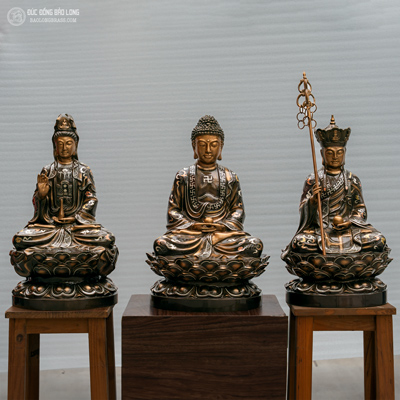 Tượng Đồng Tam Thánh Ta Bà Khảm Tam Khí cao 5 tấc ( 48 cm ) ở Sài Gòn TPHCM