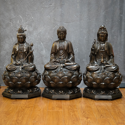 Bộ Tượng Tây Phương Tam Thánh Bằng Đồng Đỏ Màu Giả Cổ cao 7 tấc ( 70cm ) tại TPHCM Sài Gòn