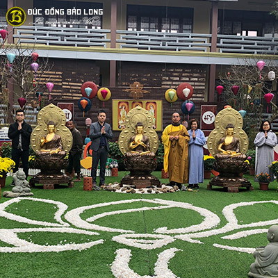 Tượng Đồng Phật Tam Thế Dát Vàng 9999 cao trên 1m ( 1m33 ) ở Sài Gòn TPHCM