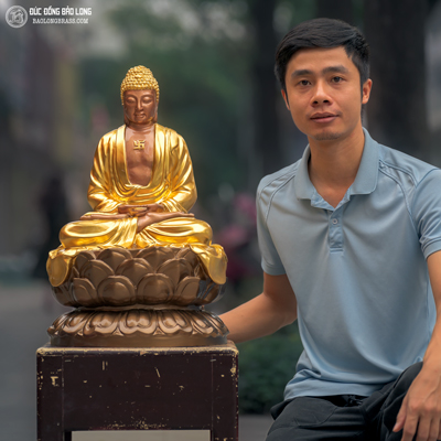  Tượng Đồng Phật Adida ( A Di Đà ) dáng ngồi dát điểm vàng 9999 cao gần 6 tấc (56 cm) ở Sài Gòn TPHCM