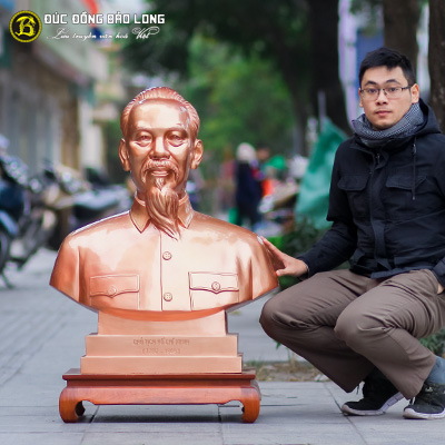 Tượng Đồng Bác Hồ bán thân Cao 9 tấc (89 cm) Đồng Đỏ
