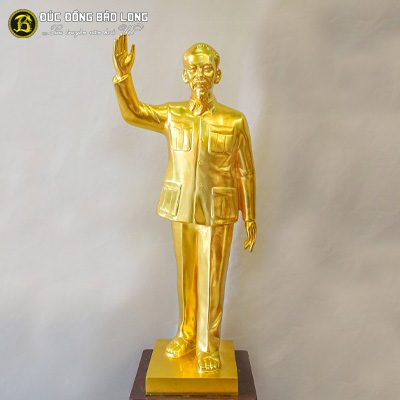 Tượng Đồng Bác Hồ đứng vãy tay Cao 8 tấc (81 cm) Đồng Đỏ dát vàng 9999 tại Sài Gòn