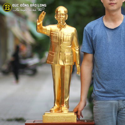 Tượng Đồng Bác Hồ đứng vãy tay Cao 8 tấc 5 (85 cm) Đồng Đỏ dát vàng 9999 tại Sài Gòn