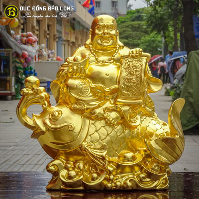  Tượng Đồng Phật Di Lặc Cưỡi Cá Chép cao 3 tấc ( 28 cm ) ở Sài Gòn TPHCM