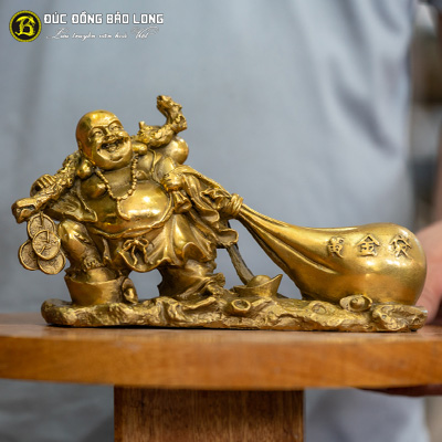 Tượng Đồng Phật Di Lặc Kéo Bao Tiền dài 2 tấc ( 22 cm ) ở Sài Gòn TPHCM