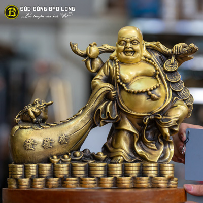  Tượng Đồng Phật Di Lặc Kéo Bao Tiền cao 3 tấc ( 27 cm ) ở Sài Gòn TPHCM