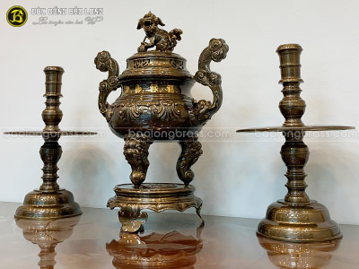 Bộ Tam Sự Bằng Đồng Catut Mẫu Đỉnh Hoa Sòi Khảm Chữ Vàng Bộ 70cm ở Sài Gòn TPHCM