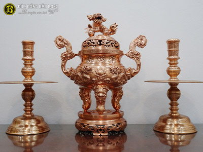 Bộ Tam Sự Nến Mẫu Đỉnh Đúc Nổi Long Phụng Bằng Đồng Đỏ Bộ 60cm ở Sài Gòn TPHCM