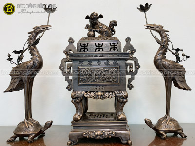 Bộ Tam Sự Bằng Đồng Đỏ Mẫu Đỉnh Vuông Tứ Linh Hạ Màu Thời Gian Bộ 60cm ở Sài Gòn TPHCM