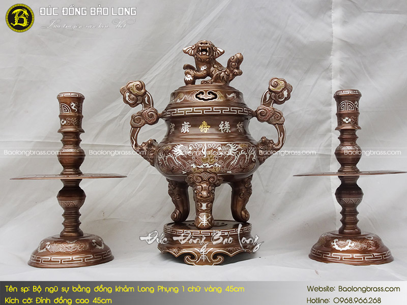 Bộ Tam Sự Bằng Đồng Khảm Long Phụng 1 Chữ Vàng 45cm ở Sài Gòn TPHCM