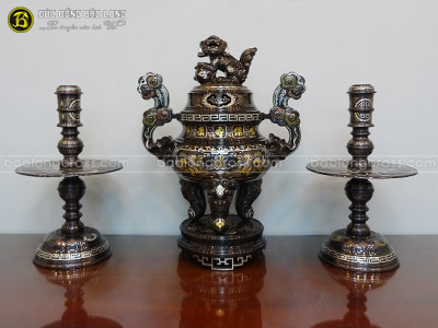 Bộ Tam Sự Bằng Đồng Khảm Ngũ Sắc Long Phụng 5 Chữ Vàng 70cm ở Sài Gòn TPHCM