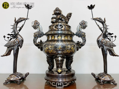 Bộ Tam Sự Bằng Đồng Khảm Ngũ Sắc Mẫu Khảm Mới Bộ 60cm ở Sài Gòn TPHCM