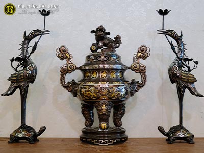 Bộ Tam Sự Bằng Đồng Khảm Ngũ Sắc Mẫu Khảm Nhiều Vàng Bộ 60cm ở Sài Gòn TPHCM