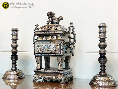 Bộ Tam Sự Bằng Đồng Khảm Vàng Bạc Mẫu Đỉnh Vuông Tai Triện - Bộ 60cm ở Sài Gòn TPHCM