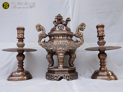 Bộ Tam Sự Đỉnh Bát Giác Bằng Đồng Khảm Tam Khí 70cm ở Sài Gòn TPHCM