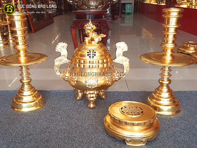 Bộ Tam Sự Đỉnh Chữ Thọ Bằng Đồng Đỏ Dát Vàng 9999 Bộ 50cm ở Sài Gòn TPHCM