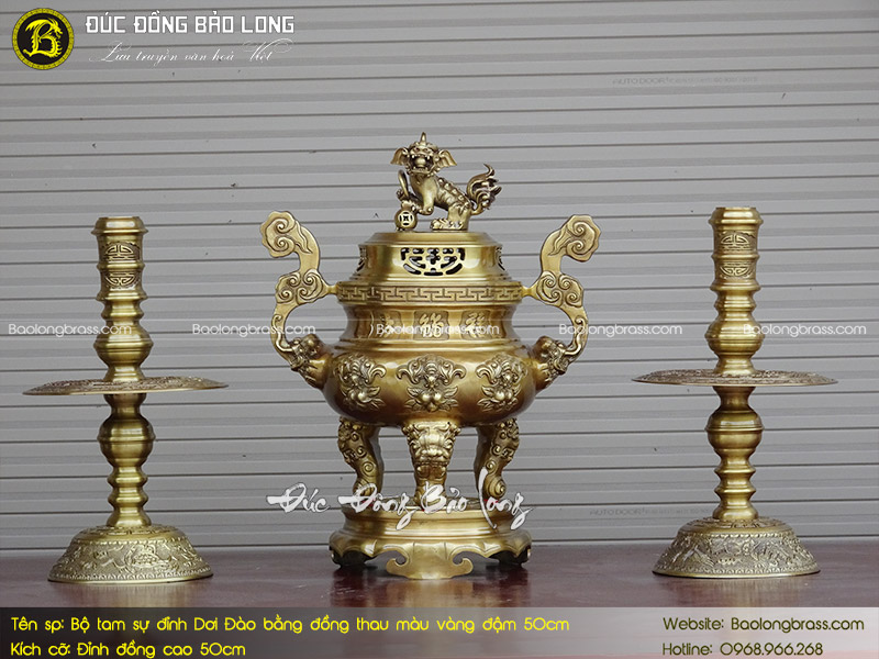 Bộ Tam Sự Đỉnh Dơi Đào Bằng Đồng Thau Màu Vàng Đậm 50cm ở Sài Gòn TPHCM