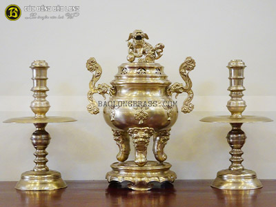 Bộ Tam Sự Đỉnh Dơi Tiền Bằng Đồng Thau Màu Vàng Mộc 70cm ở Sài Gòn TPHCM