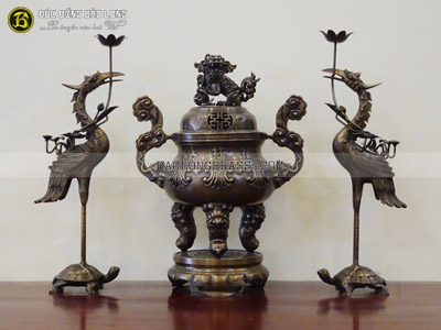 Bộ Tam Sự Đỉnh Hoa Sòi Bằng Đồng Thau Hạ Màu Thời Gian 60cm ở Sài Gòn TPHCM