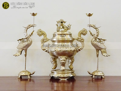 Bộ Tam Sự Đỉnh Hoa Sòi Bằng Đồng Thau Màu Mộc 70cm ở Sài Gòn TPHCM