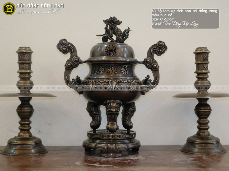 Bộ Tam Sự Nến Đỉnh Hoa Sòi Bằng Đồng Thau Hạ Màu Thời Gian Bộ 60cm ở Sài Gòn TPHCM