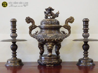 Bộ Tam Sự Đỉnh Long Phụng Bằng Đồng Thau Hạ Màu Thời Gian 60cm ở Sài Gòn TPHCM