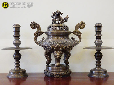 Bộ Tam Sự Đỉnh Long Phụng Bằng Đồng Thau Hạ Màu Thời Gian 70cm ở Sài Gòn TPHCM