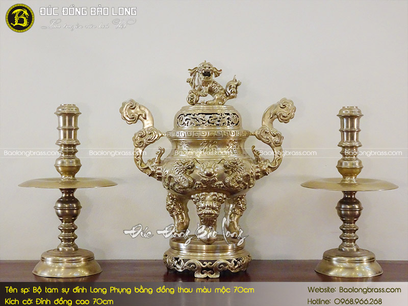 Bộ Tam Sự Đỉnh Long Phụng Bằng Đồng Thau Màu Mộc 70cm ở Sài Gòn TPHCM