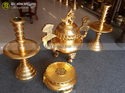 Bộ Tam Sự Mẫu Đỉnh Trơn Bằng Đồng Đỏ Dát Vàng 9999 Bộ 60cm ở Sài Gòn TPHCM