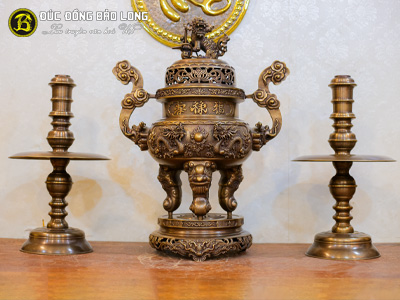 Bộ Tam Sự Nến Đỉnh Rồng Đúc Nổi 3D Bằng Đồng Vàng Cao 70cm Giả Cổ ở Sài Gòn TPHCM