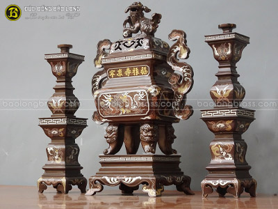 Bộ Tam Sự Đỉnh Vuông Bằng Đồng Khảm Ngũ Sắc 5 Chữ Vàng 60cm ở Sài Gòn TPHCM