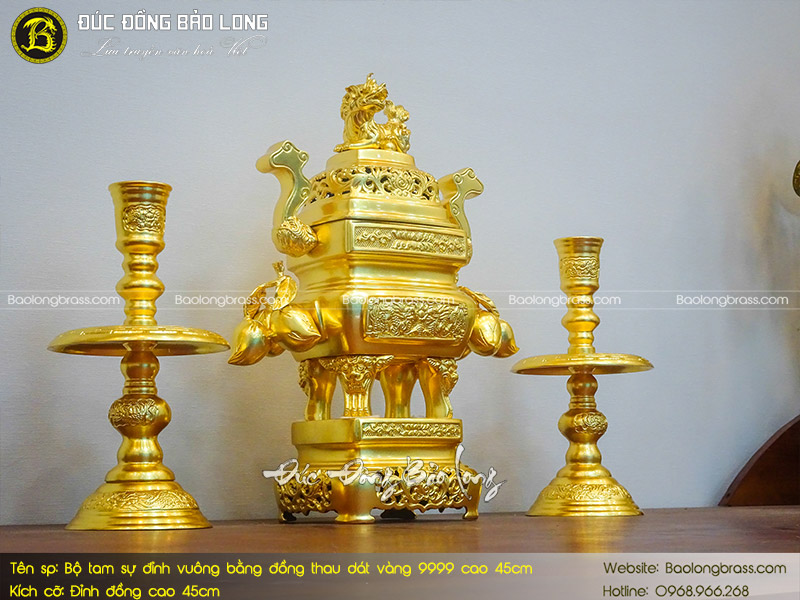 Bộ Tam Sự Đỉnh Vuông Cổ Bằng Đồng Thau Dát Vàng 9999 Bộ 45cm ở Sài Gòn TPHCM