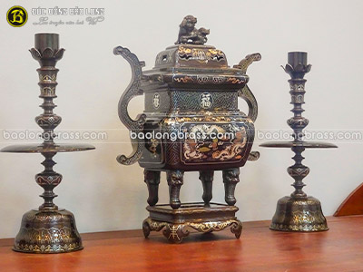 Bộ Tam Sự Đỉnh Vuông Cổ Bằng Đồng Khảm Tam Khí - Hàng Đặt ở Sài Gòn TPHCM
