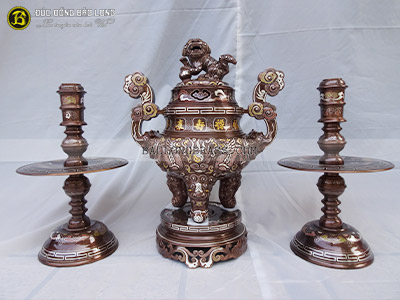 Bộ Tam Sự Đúc Đổi Long Phụng Khảm Ngũ Sắc 60cm ở Sài Gòn TPHCM