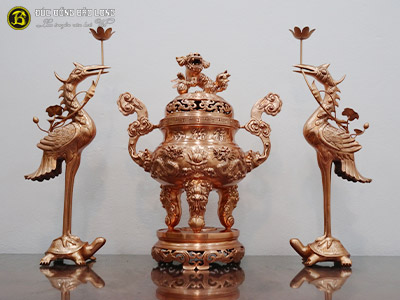 Bộ Tam Sự Hạc Bằng Đồng Đỏ Mẫu Đỉnh Đúc Nổi Long Phụng Bộ 60cm ở Sài Gòn TPHCM