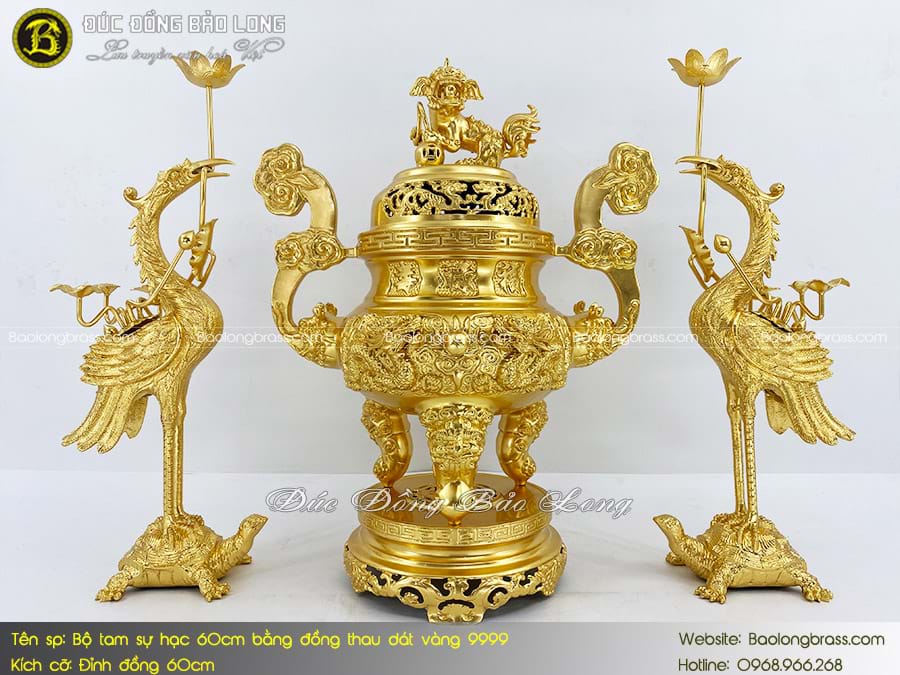 Bộ Tam Sự Hạc Đỉnh Long Phụng Bằng Đồng 60cm Dát Vàng 9999 ở Sài Gòn TPHCM