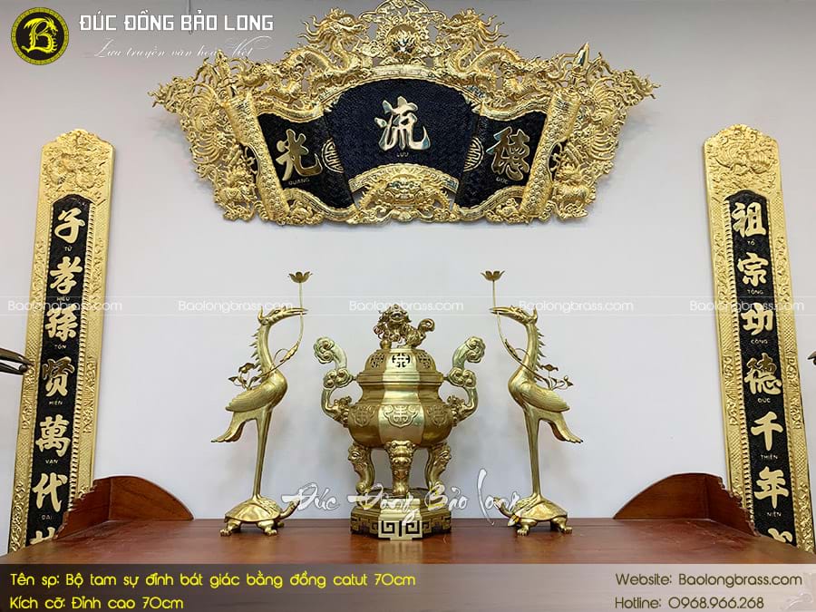 Bộ Tam Sự Hạc Đỉnh Bát Giác Bằng Đồng Catut 70cm ở Sài Gòn TPHCM