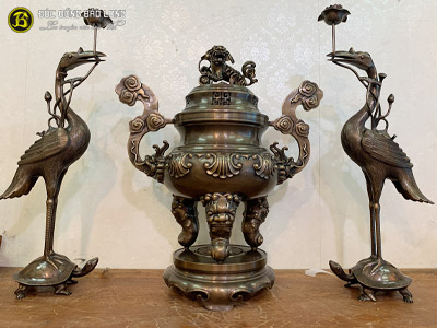 Bộ Tam Sự Hạc Bằng Đồng Thau Mẫu Đỉnh Hoa Sòi Bộ 81cm ở Sài Gòn TPHCM