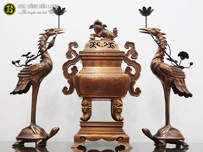 Bộ Tam Sự Hạc Bằng Đồng Đỏ Mẫu Đỉnh Vuông Tai Mây Hạ Màu Thời Gian Bộ 60cm ở Sài Gòn TPHCM