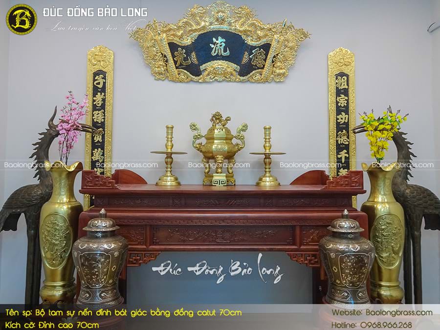 Bộ Tam Sự Nến Đỉnh Bát Giác Bằng Đồng Catut 70cm ở Sài Gòn TPHCM