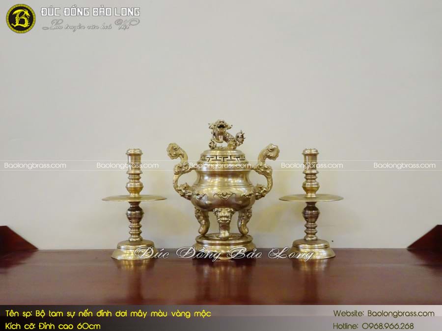 Bộ Tam Sự Nến Đỉnh Dơi Mây Bằng Đồng Thau Màu Mộc 60cm ở Sài Gòn TPHCM