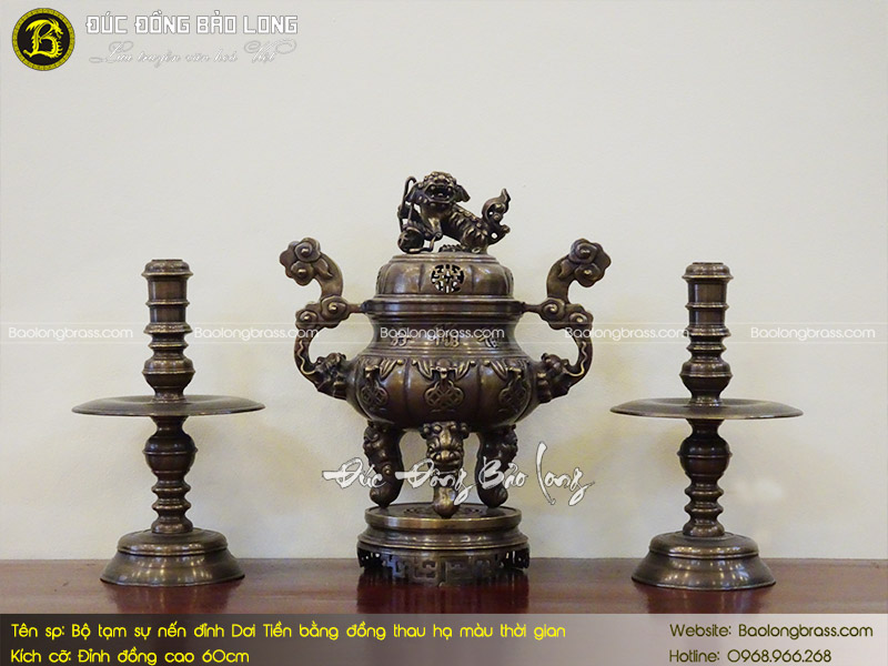 Bộ Tam Sự Nến Đỉnh Dơi Tiền Bằng Đồng Thau Hạ Màu Thời Gian 60cm ở Sài Gòn TPHCM