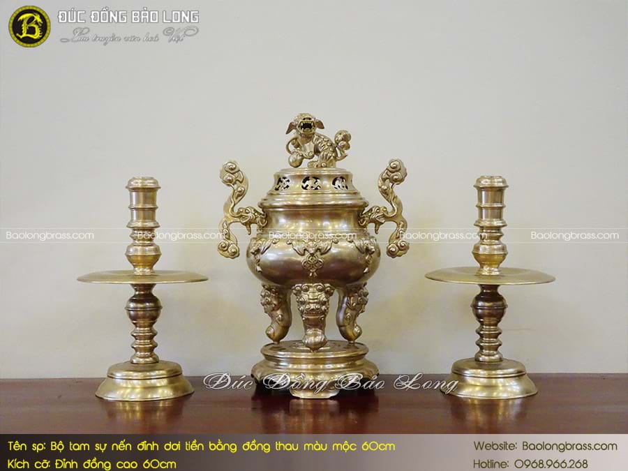 Bộ Tam Sự Nến Đỉnh Dơi Tiền Bằng Đồng Thau Màu Mộc 60cm ở Sài Gòn TPHCM