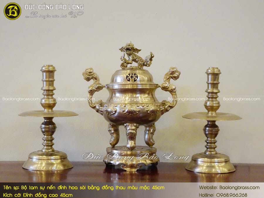 Bộ Tam Sự Nến Đỉnh Hoa Sòi Bằng Đồng Thau Màu Mộc 45cm ở Sài Gòn TPHCM