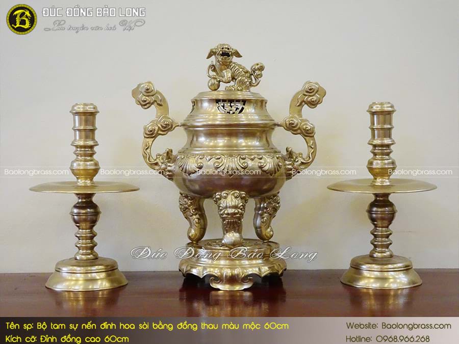Bộ Tam Sự Nến Đỉnh Hoa Sòi Bằng Đồng Thau Màu Mộc 60cm ở Sài Gòn TPHCM