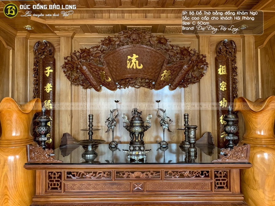 Bộ Đồ Thờ Bằng Đồng Khảm Ngũ Sắc Cao Cấp Bộ 50cm Cho Khách Tại Hải Phòng