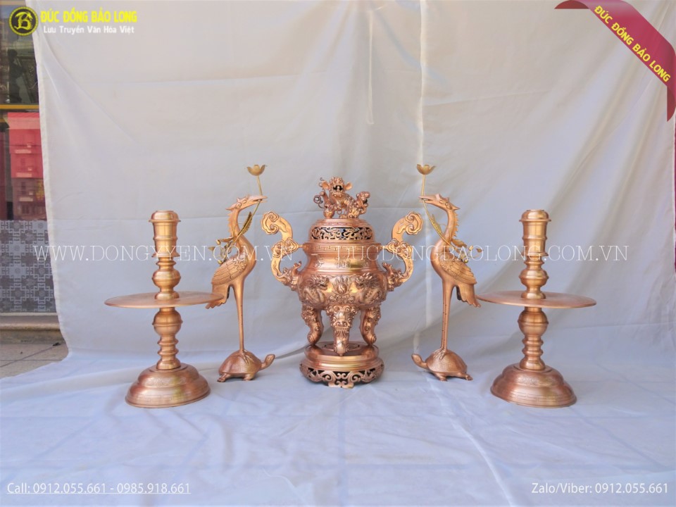 Bộ Ngũ Sự Đỉnh Long Phụng Bằng Đồng Đỏ 70cm ở Sài Gòn TPHCM