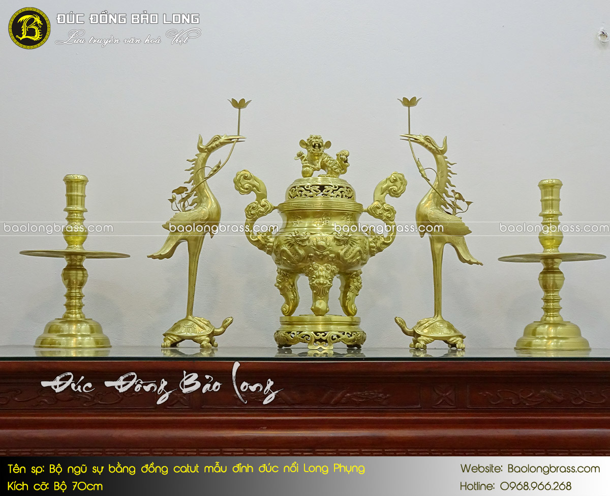 Bộ Ngũ Sự Bằng Đồng Catut Mẫu Đỉnh Long Phụng Bộ 70cm ở Sài Gòn TPHCM