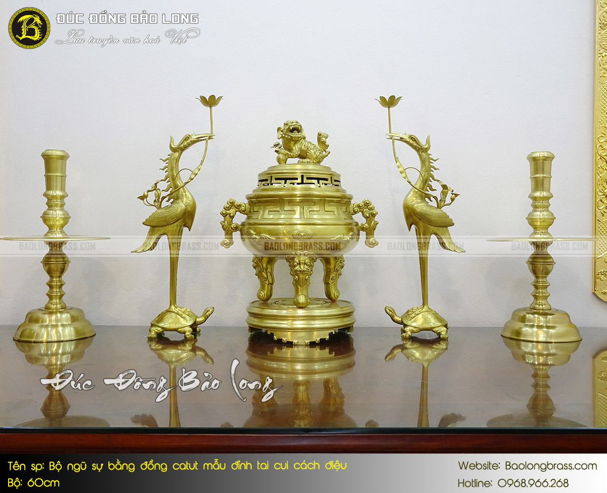 Bộ Ngũ Sự Bằng Đồng Catut Mẫu Đỉnh Tai Cui Cách Điệu Bộ 60cm ở Sài Gòn TPHCM