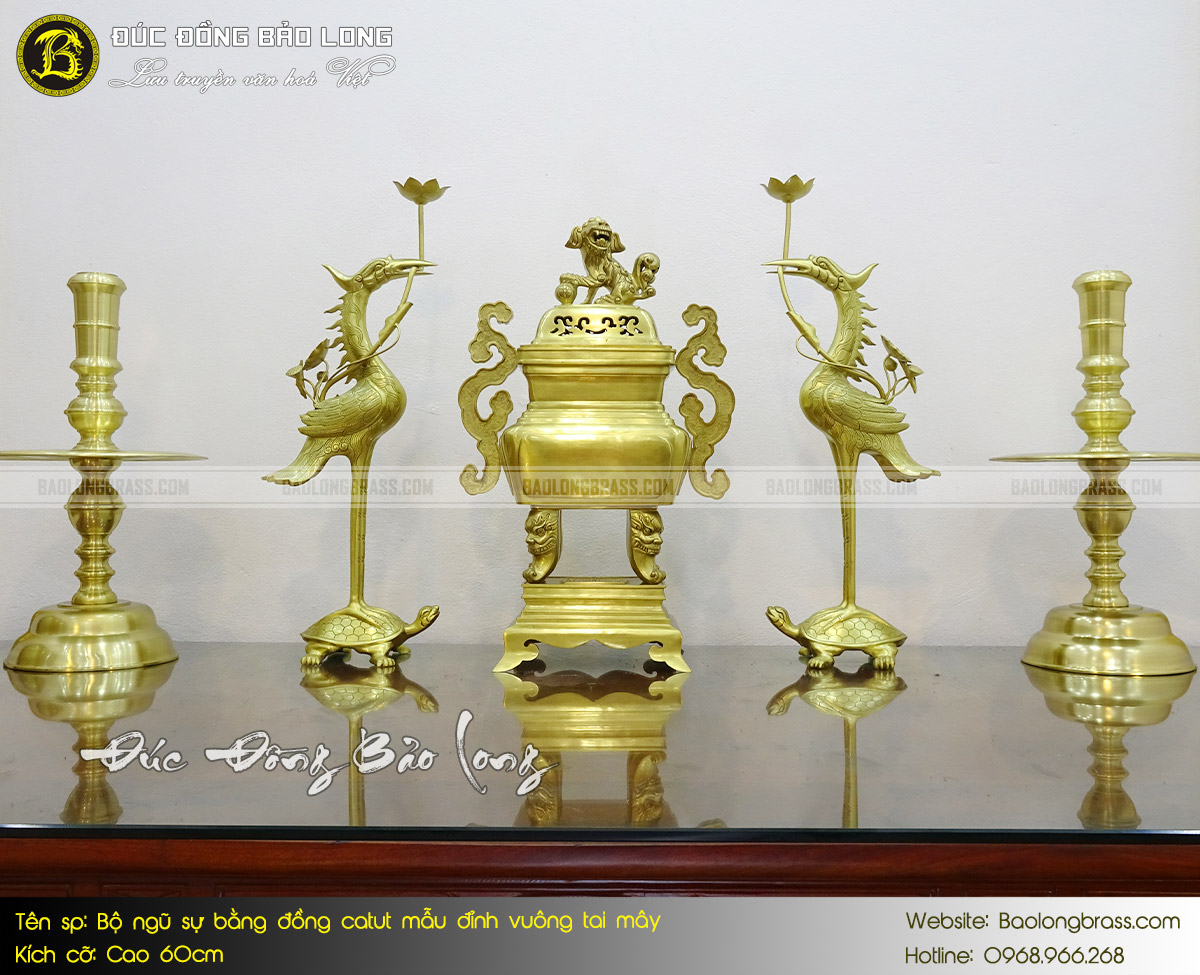 Bộ Ngũ Sự Bằng Đồng Catut Mẫu Đỉnh Vuông Tai Mây Bộ 60cm ở Sài Gòn TPHCM